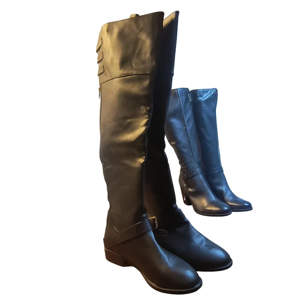 Black Over the Knee‎ Boots Size 9 Women's Faux Leather Zip Up Riding Fashion